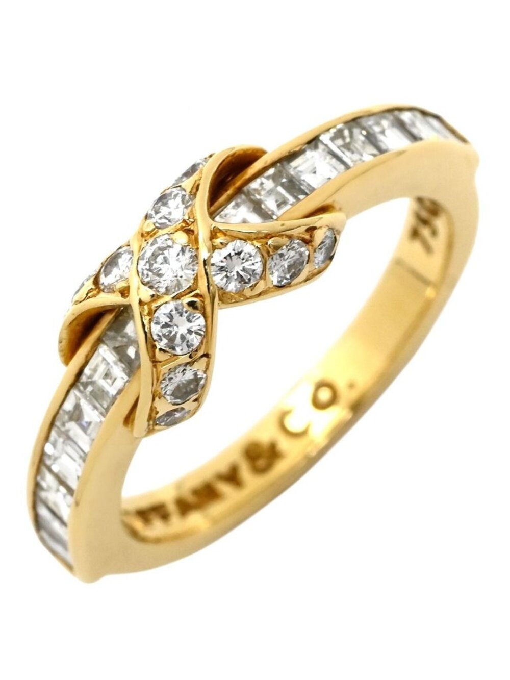 Tiffany & Co Ring Signature Diamond Yellow Gold 18k T&Co Cross Baguette